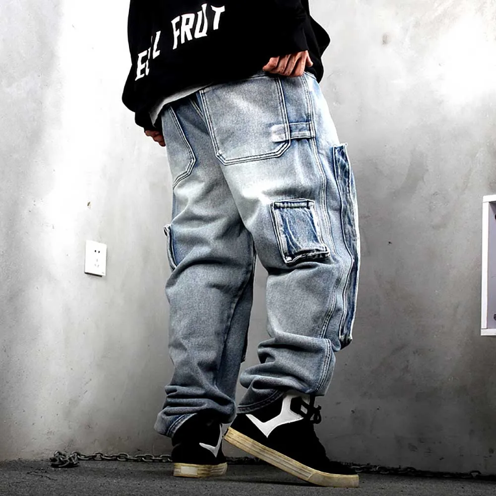 New Fashion Cargo Jeans Men Casual Denim Pants Loose Baggy Straight Trousers Streetwear Hiphop Harem Jeans Men Clothing