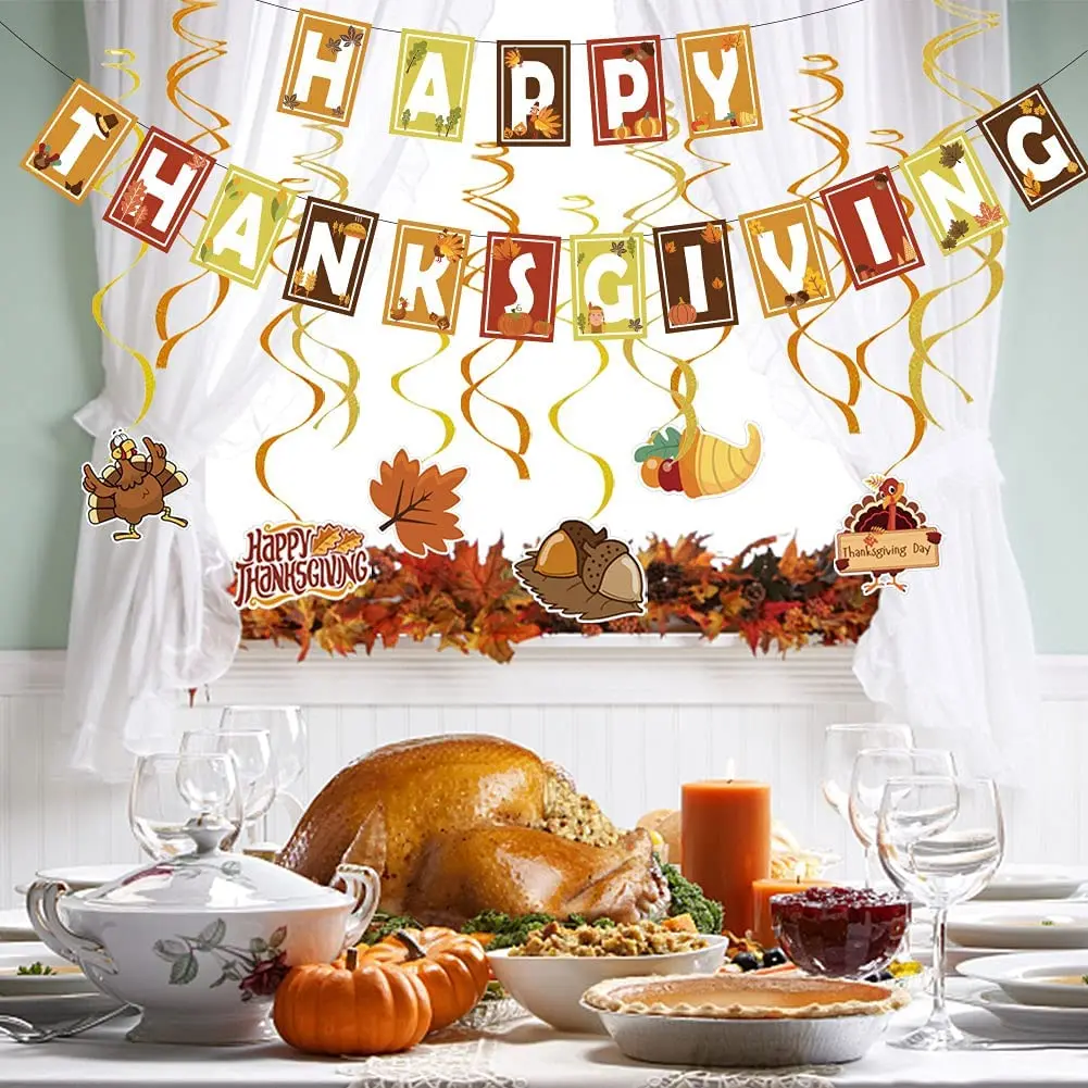 

Thanksgiving Hanging Swirl Decorations Theme Party Supplies Colorful Slings Double-side Printing Thanksgiving Charms