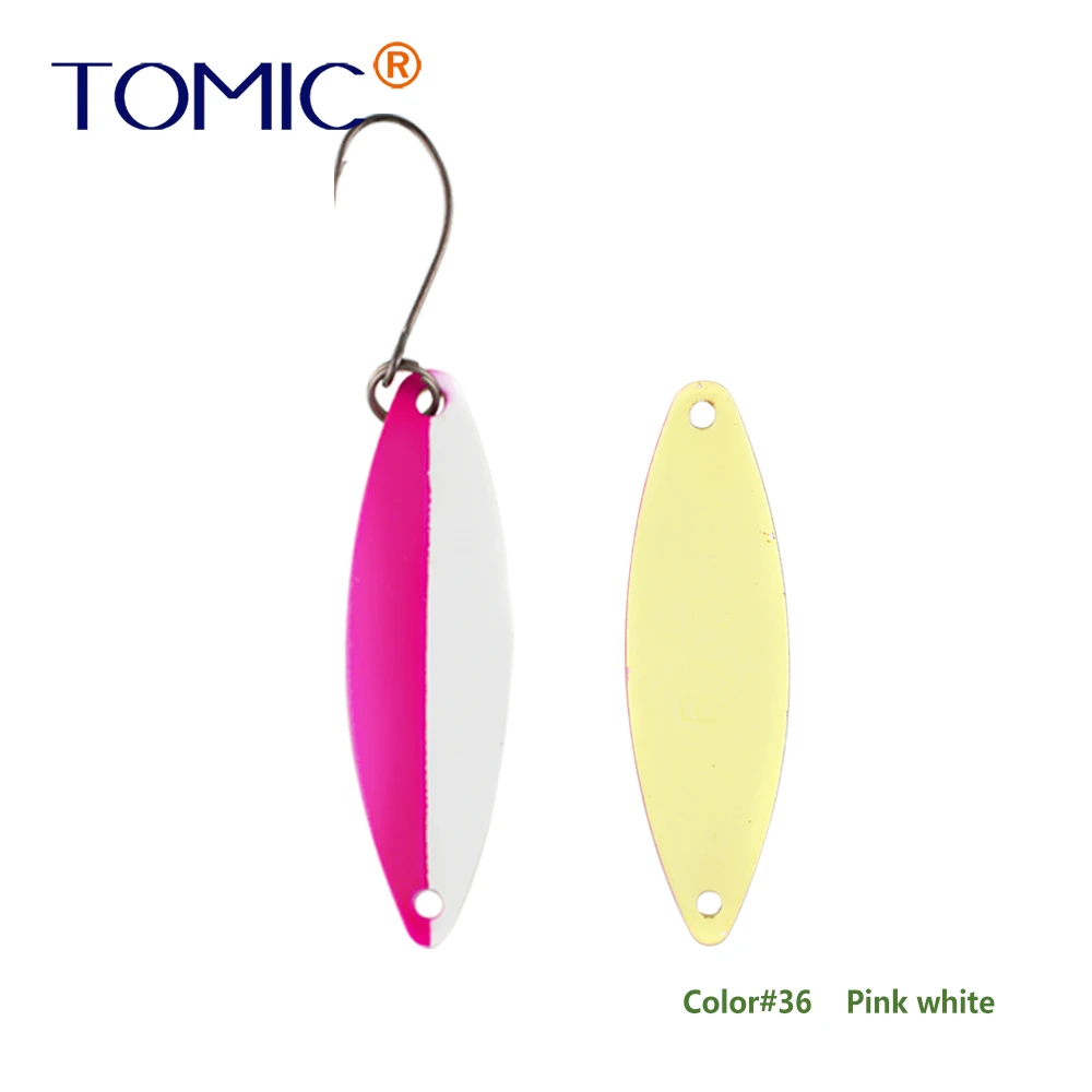 Tomic 1 шт. 1,6 г 2,7 г 3,5 г микро узкие латунные металлические ложки УФ сверкающие цвета окунь форель области один крючок рыболовные приманки Pesca - Цвет: pink white