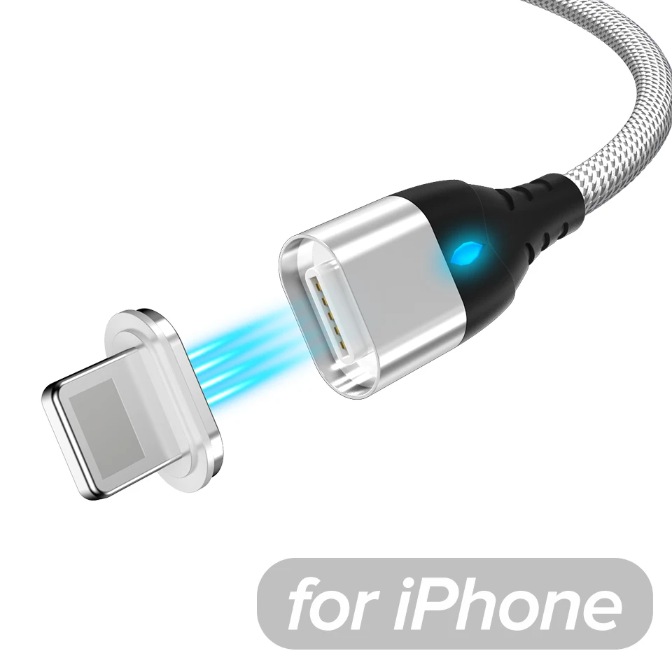for iOS Silver 1 м Магнитный микро кабель 3A Быстрая зарядка type C USB провод для Xiaomi Redmi K20 huawei Honor 20 10 9 Нейлоновый Шнур для передачи данных для мобильного телефона - Цвет: for iOS Silver