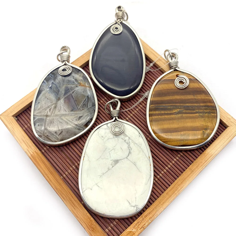 

Natural Pendant Irregular Shape Copper Edge Retro Atmospheric Tiger Eye Stone Transparent Stone Turquoise Polished Jewelry