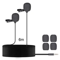 double lavalier microphone smartphone omnidirectional lapel mic for mobile cell phone studio video recording 3 5mm jack6m