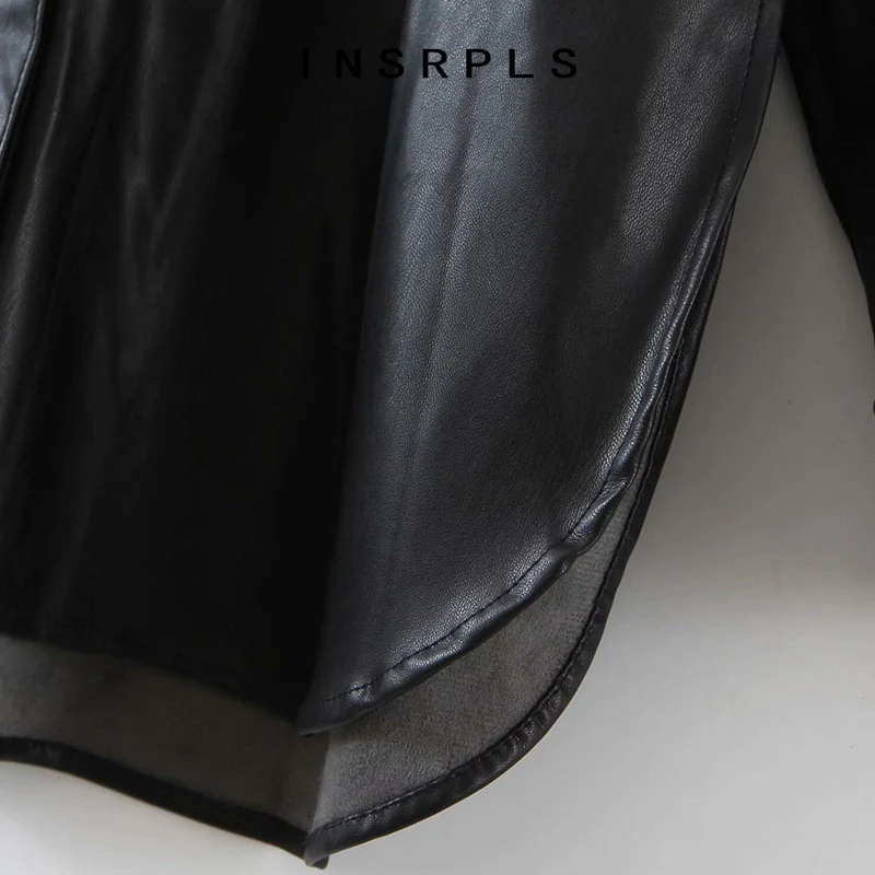 

INSRPLS Women Fashion Faux Leather Oversized Asymmetry Jacket Coat Vintage Long Sleeve Button-up Female Outerwear Chic Top