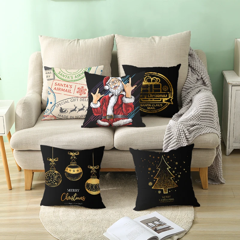

Puremind Marry Christmas Cushion Catoon Style Hip-hop Santa Claus Decoration Home Decor Sofa Pillow Case Happy New Year TPR325