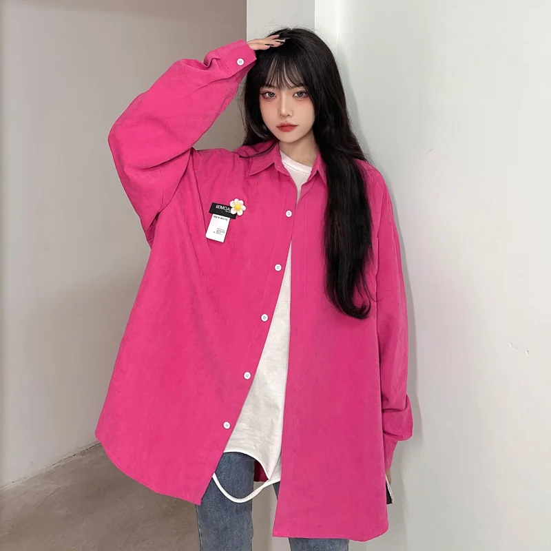 

Blouse Women Lapel 2021 Spring Chic Applique Batwing Sleeve Plus Size Clothing Single Breasted Boyfriend Style Tops Button