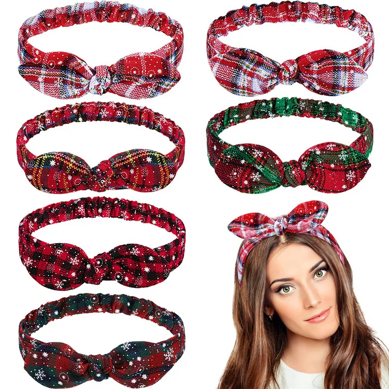 

Oaoleer Christmas Headbands Fashion Furling Knot Plaid Snowflake Tie Hair Accessories for Women Girls Elastic Makeup Hair Bands