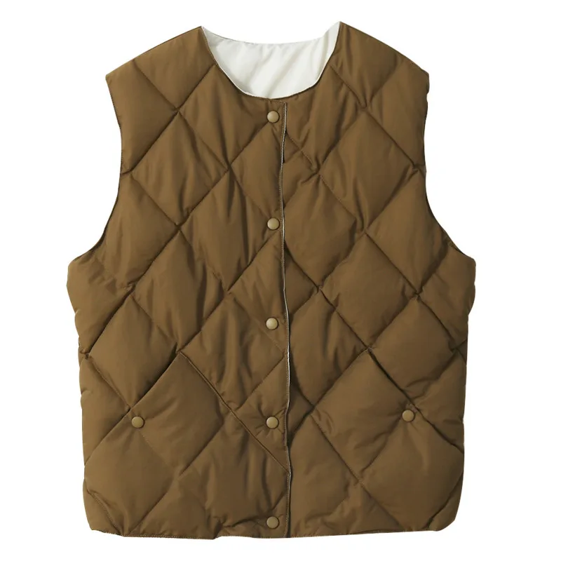

Winter New 2020 Women Casual Loose Round Neck Solid Color Loose Short Minimalist Argyle Sleeveless Down Vest Coat D172