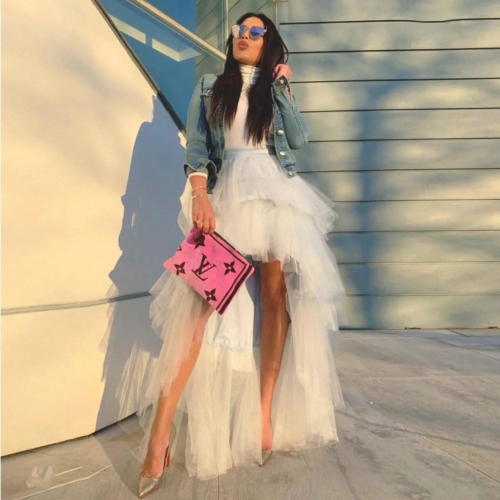 

Cheap Tulle Skirt Tutu Satin Zipper Closure faldas 2019 Tutu Skirts Women jupe femme Hi Low Style Fashion Skirt Tutu