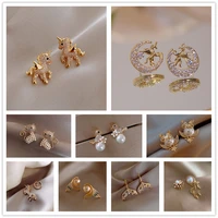 women cute animal stud earrings gold color crystal rhinestone fairy animal horse cat earrings girls birthday party gift jewelry