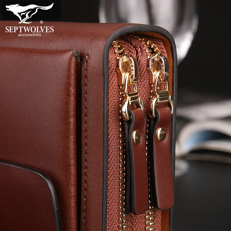 Модная брендовая мужская сумка Septwolves из спилка вместительные деловые мужские