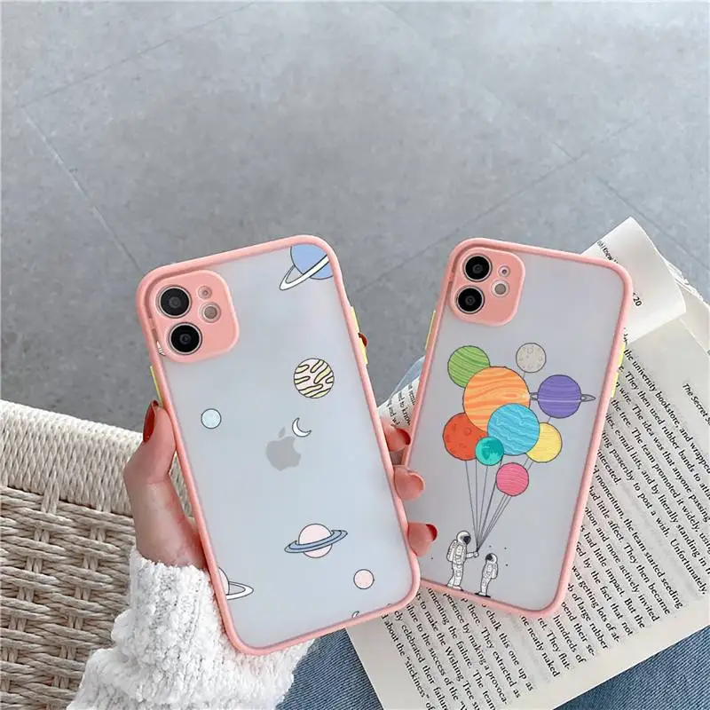 

Astronaut Space UFO Stars cute Phone Cases Matte Transparent for iPhone 7 8 11 12 s mini pro X XS XR MAX Plus cover funda