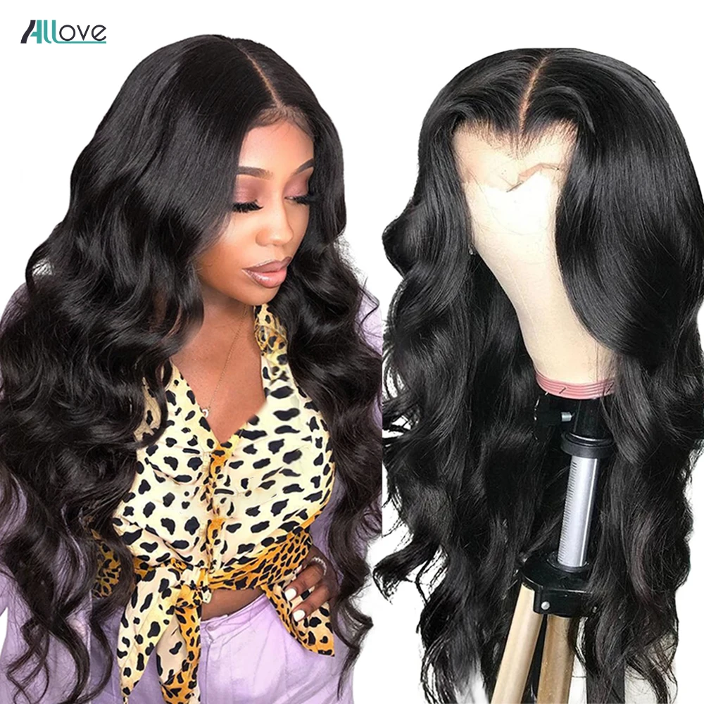 

Allove Transparent Lace Frontal Wig Human Hair Pre Plucked 13X6 Lace Front Wig Body Wave Closure Wig Remy Brazilian Hair Wigs