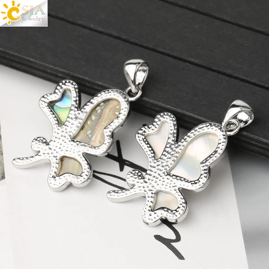 Женская подвеска из натурального абалона CSJA кулон в форме сердца фианита 3 листа