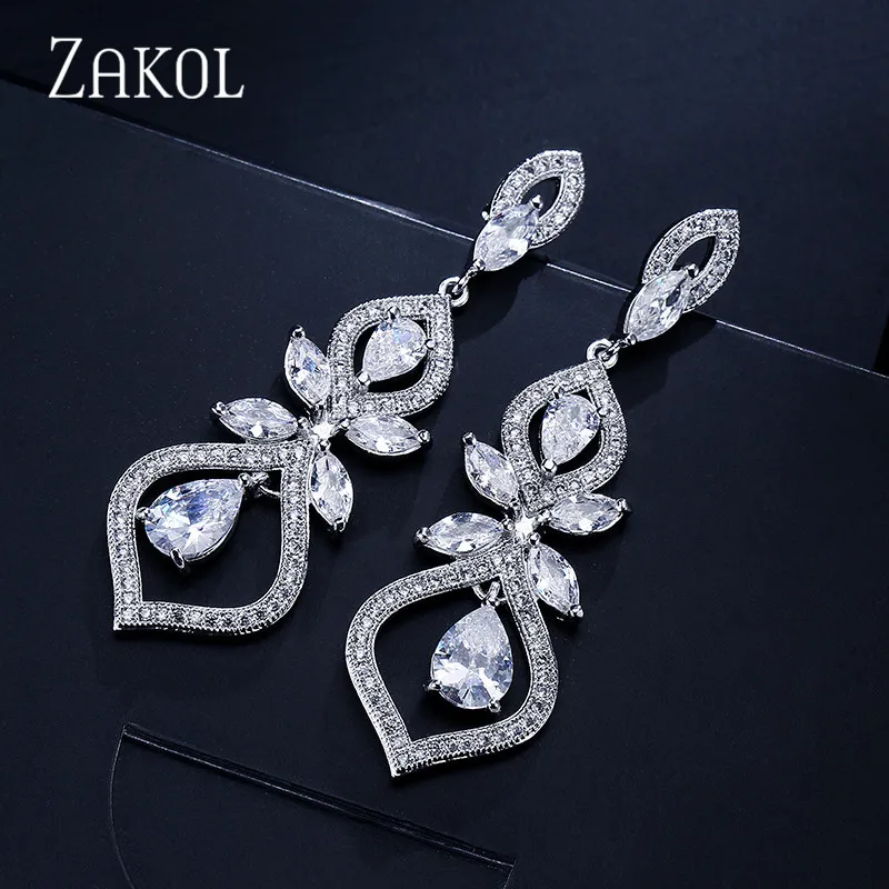 Роскошные висячие серьги ZAKOL с фианитами для женщин модные свадебные ювелирные