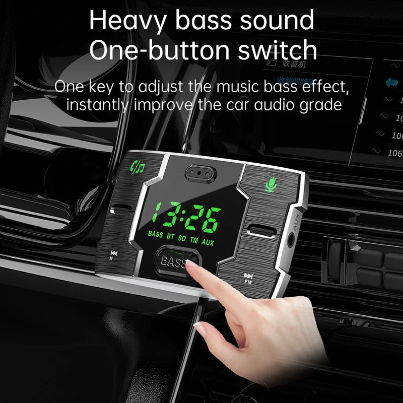 Fm-передатчик JaJaBor AUX аудио музыкальный ресивер Bass PD18W Type C QC3.0 USB зарядное