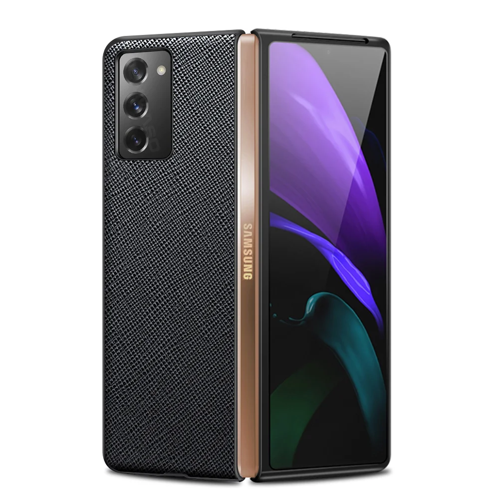

case for samsung galaxy z fold 2 5g bumper cover on fold2 7.6 protective phone coque bag Folding Genuine Leather Litchi Pattern