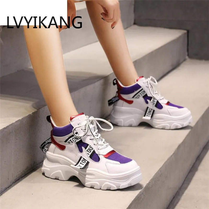 Новые весенние кожаные женские кроссовки на платформе, модные женские туфли на плоской подошве, Толстая Женская обувь с мягкой стелькой, обувь для папы 35-40