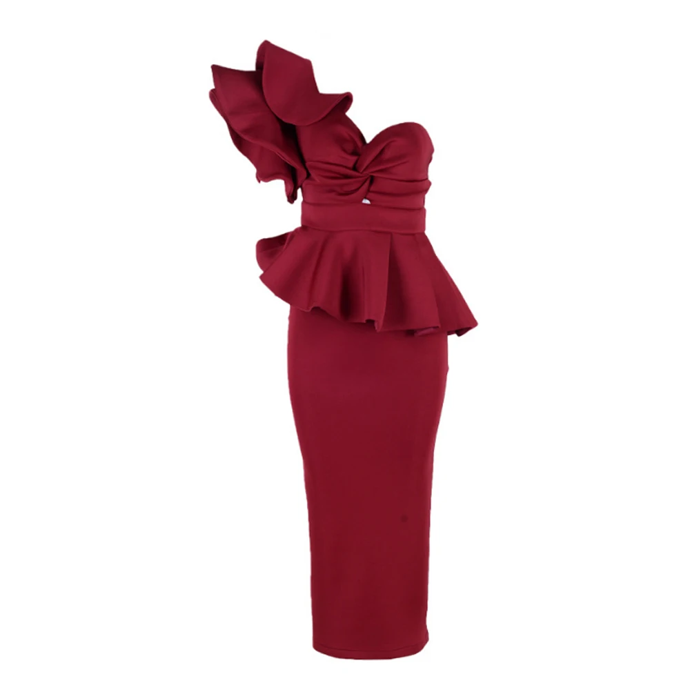 

Sexy One-Shoulder Bandage Pencil Dress 2021 Summer Ruffles Backless Party Dresses Women Evening Elegant Night Club Mermaid Dress