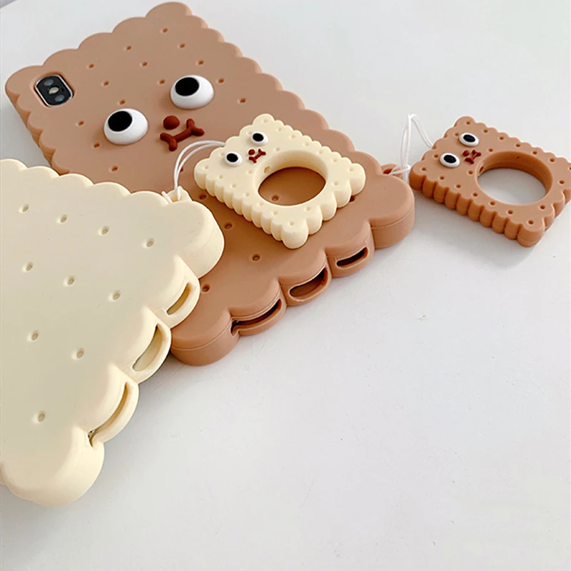 

3D Cute Cookies Soft Phone Case For iPhone 11Pro MAX Case 6 7 8 Plus SE XS MAX XR XS X Funny Biscuit Shape With Ring Strap Cover