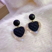 2021 new fashion heart earrings womens luxurious geometric full rhinestone earrings korean goldsilver color love jewelry