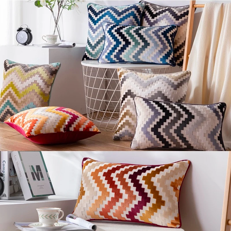 Синие волны бархатные жаккардовые наволочки роскошные декоративные для дивана