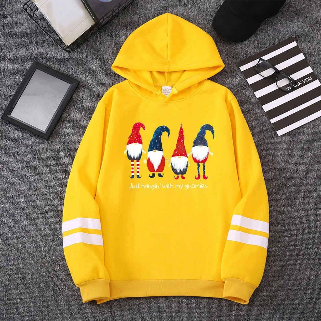 Women Christmas Print Long Sleeves Hooded Pullover Sweatshirt Tops Hoodie Streetwear Women Oversized Hoodies Moletom Feminino