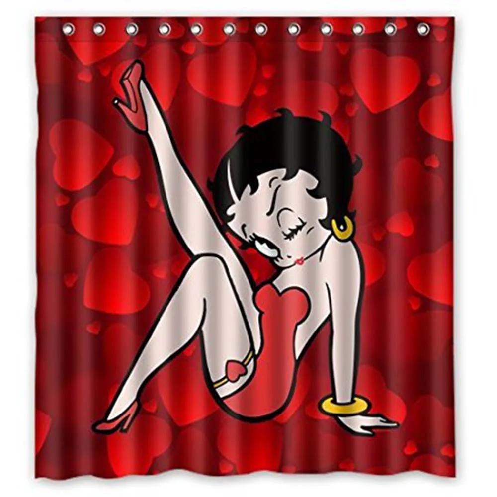 

Bath Polyester Fabric Waterproof Shower Curtain Betty Boop Shower Curtains 180x180cm With White Hooks