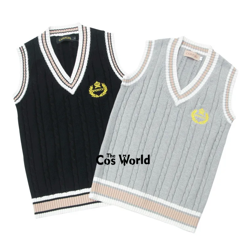 Spring Autumn Girl's Crown Sleeveless Stripes Knit Vests Pullovers V Neck Sweaters For JK School Uniform Student Clothes |