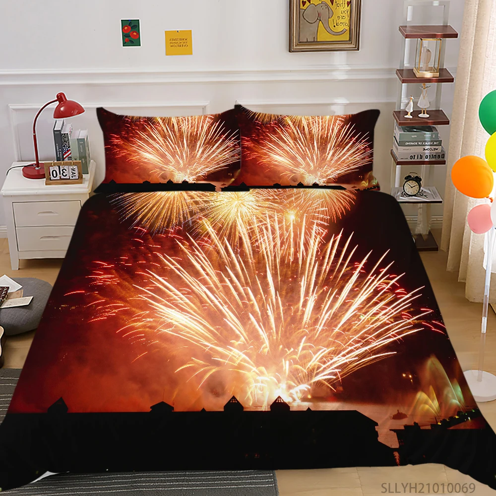 

Luxury 3D Bedding Set Duvet Cover Set Fireworks Print Kids Child Teen Unique Bed Gift 2/3 Pcs Unique Design Bed Set