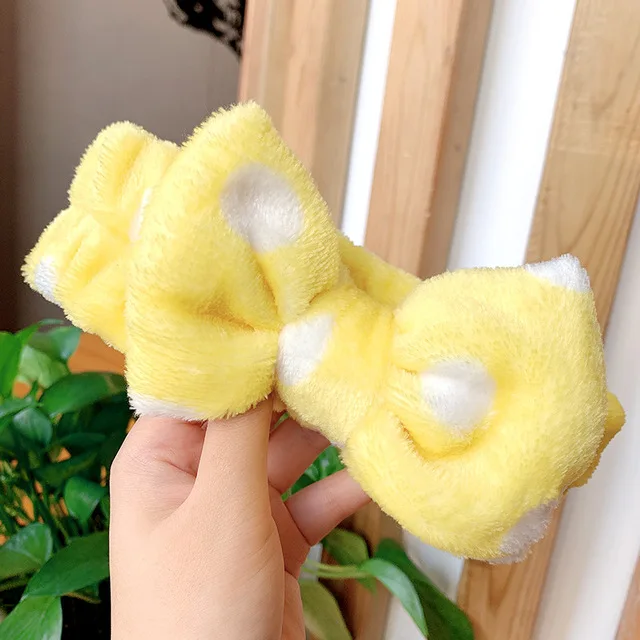 yellow dot Новинка, мягкие бантики из кораллового флиса с надписью «OMG» для женщин и девочек, милые повязки для волос, повязки для волос, головные уборы, аксессуары для волос - Цвет: yellow dot