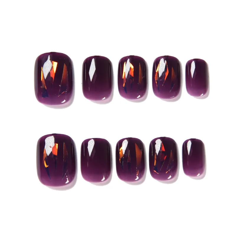 24 шт./упаковка Короткие накладные ногти фиолетового цвета с круглой головкой на