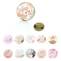 disney cute careless personality linabell cabochon brooches round glass dome badges pins for girls women handmade jewelry fwn666