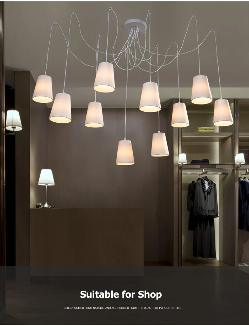 Современный Большой Черный/Белый Паук Плетеный подвесной светильник DIY 10 головок кластеров подвесных тканевых оттенков потолочный светильник e14 освещение