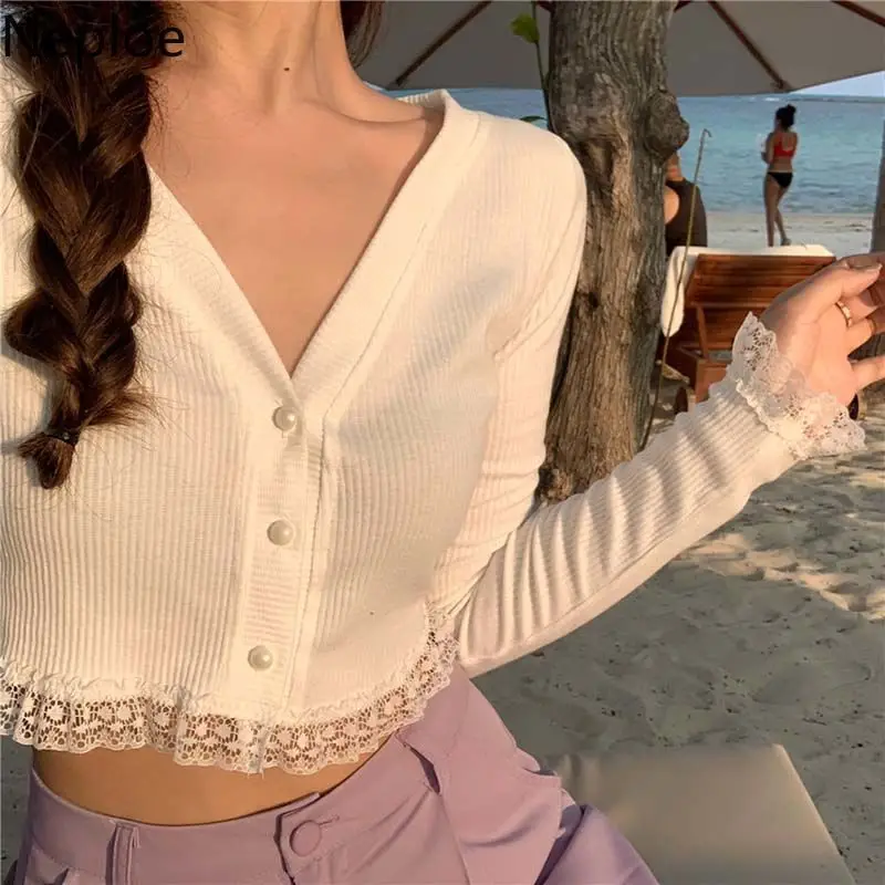 Neploe кружевные вязаные футболки в стиле пэчворк женские сексуальные топы с