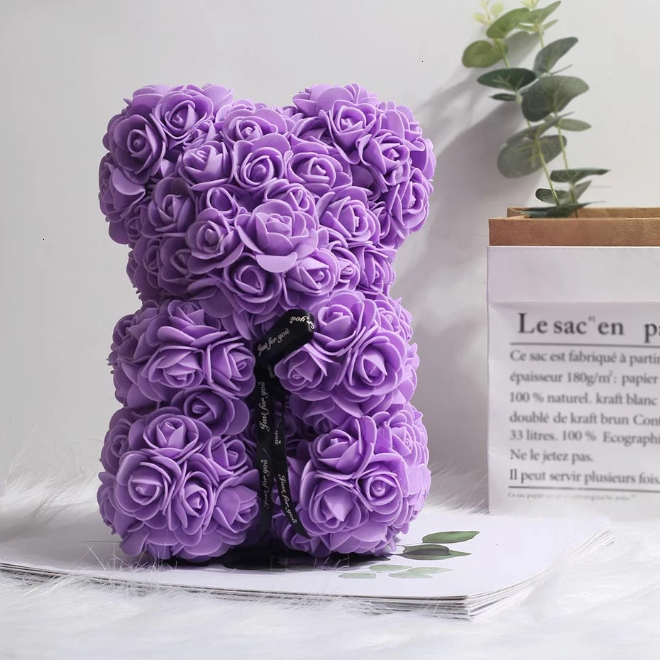 25cmPurple Искусственные цветы Роза медведь многоцветный пластик пена Роза плюшевый медведь подружка День Святого Валентина подарок день рождения украшение - Цвет: 25cmPurple