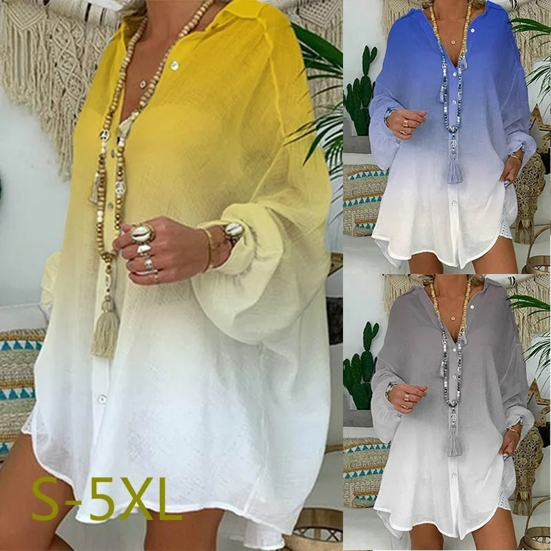 Женская шифоновая блузка с градиентным принтом свободная Солнцезащитная