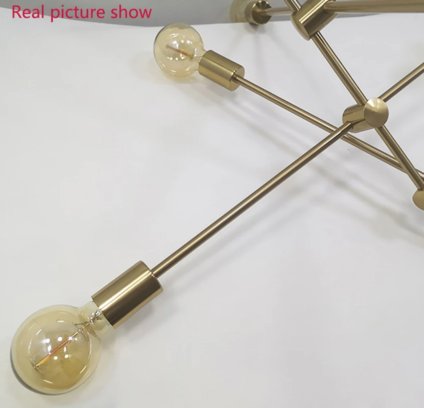 

Nordic wrought iron chandelier modern electroplating copper geometric line lighting fixture bedroom dining room suspension light