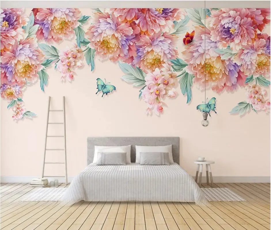 

AINYOOUSEM Modern hand painted rose butterfly background wall papier peint papel de parede wall paper 3d wallpaper stickers