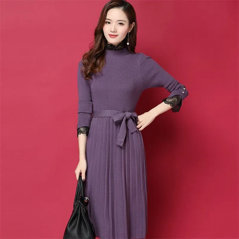 Autumn 2019 new popular female spring and autumn knit dress winter long paragraph over the waist sweater skirt | Женская одежда