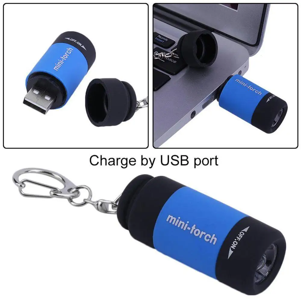 

LED Mini Torch Keychain Flashlight Portable Mini Torch Lamp Flashlight Rechargeable USB Pocket Keychain LED Keyring U8N0 S8D9