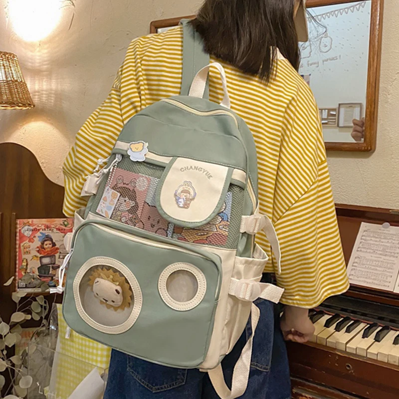 

EST Kawaii Mesh Women Backpack Schoolbag Waterproof Nylon Large Capacity Shoulders Bagpack Patchwork College Preppy Mochila Bags