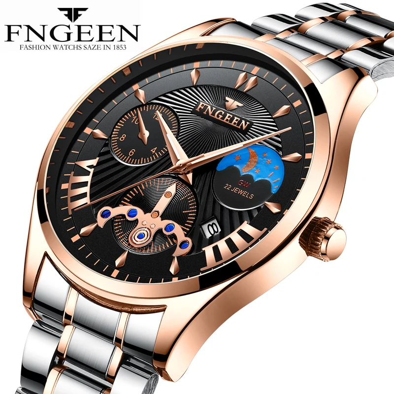 FNGENN Watches Mens Watches Top Brand Luxury Waterproof Steel Calendar Luminous Hands Men Wristwatches Relogio Masculino 5606