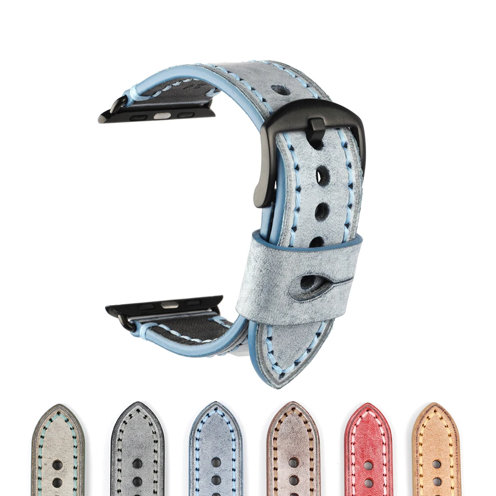 Vintage Leather Watchband Replacement for Apple Watch Band 44mm 40mm 42mm 38mm Series 4 3 2 Handmade Watch Strap