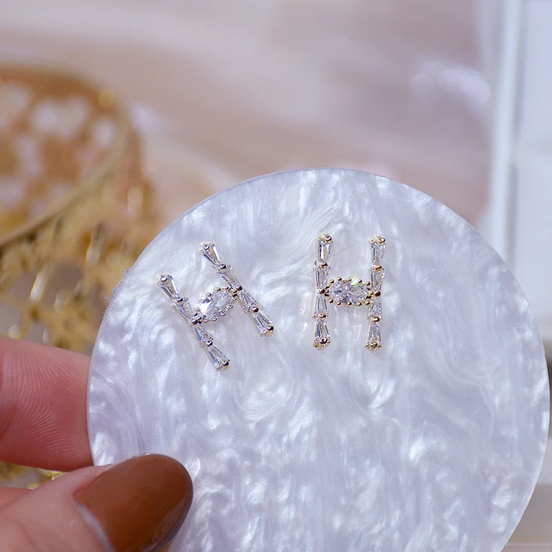 

Vintage Elegant 14k Real Gold Jewelry Letter Earrings for Women S925 Silver Needle Stud High Quality AAA Zircon Party Fien Gift