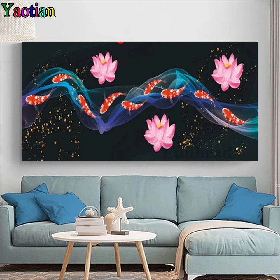 

Diy Diamond Painting 5D Chinese Feng Shui Carp Lotus Diamond Embroidery Sale Full Square/Round Drill Embroidery Sale