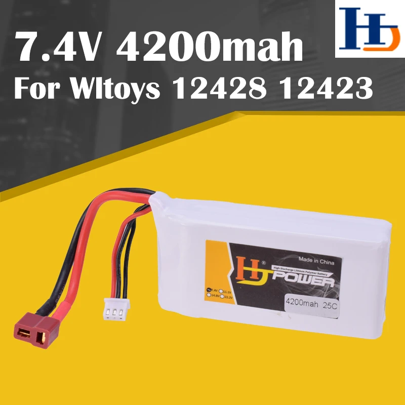 HJ 7 4 V 4200mah 25C 2S литий полимерный аккумулятор T Plug высокой емкости для Wltoys 12428 12429 1:12