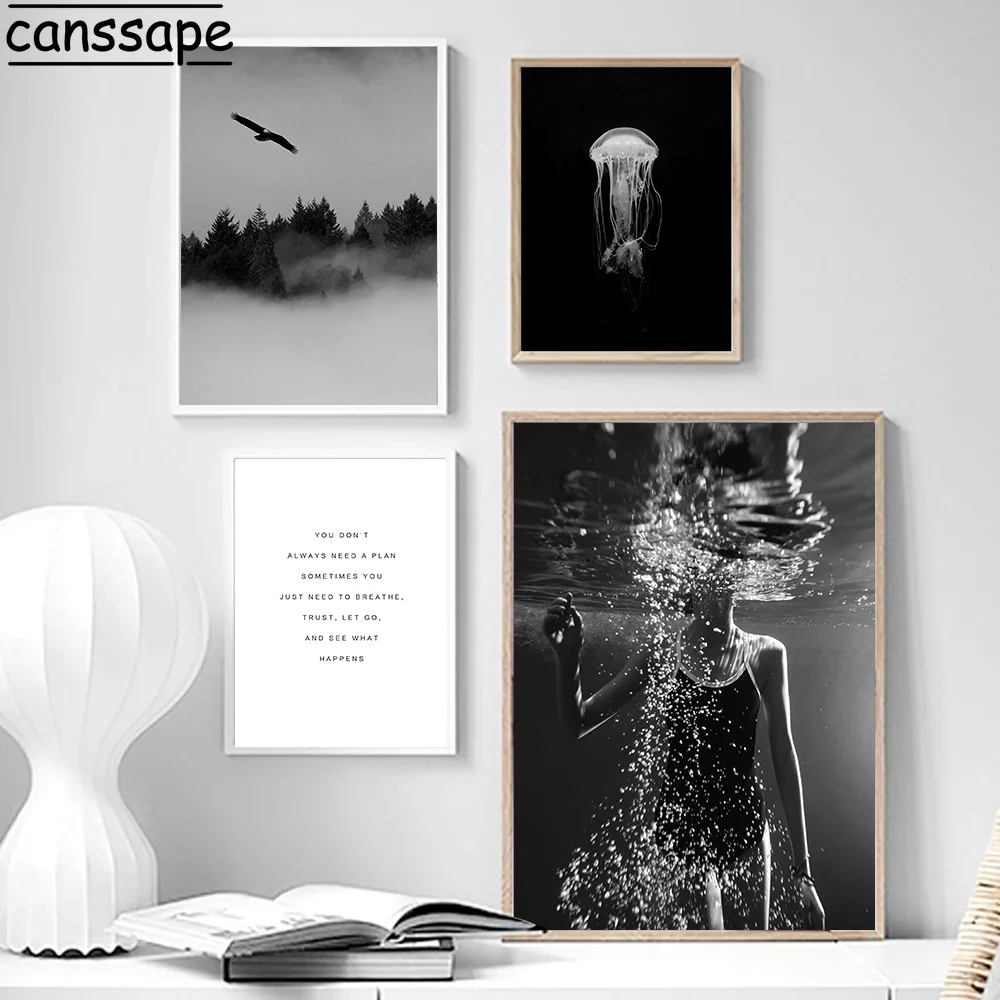 Пейзаж Настенный художественный лес Орел плакаты и принты черный белый пейзаж