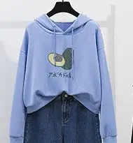 Blue fleece Осенние толстовки с капюшоном, свободные джинсовые штаны с капюшоном, Новая зеленая куртка с капюшоном авокадо, флисовая женская повседневная одежда из 2 предметов, комплект одежды, брюки - Цвет: Blue fleece