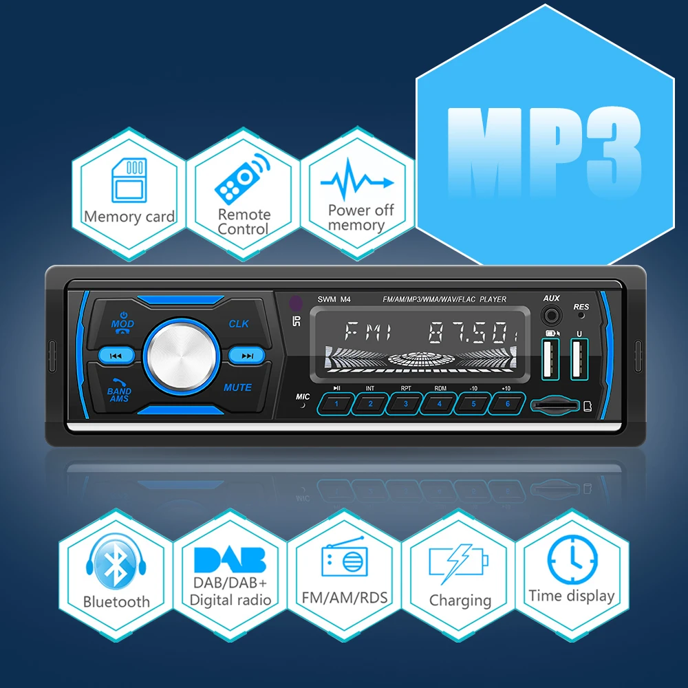1 Diin In-dash MP3 Bluetooth аудио плеер двойной USB TF AUX FM приемник авто для автомобиля пульт