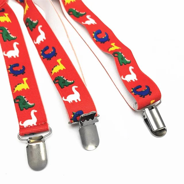 Baby Adult 2.5CM Wide 3 clips on Adjustable Red Dinosaurs Animal Print Suspenders Braces For Boys Girls Men Women 6